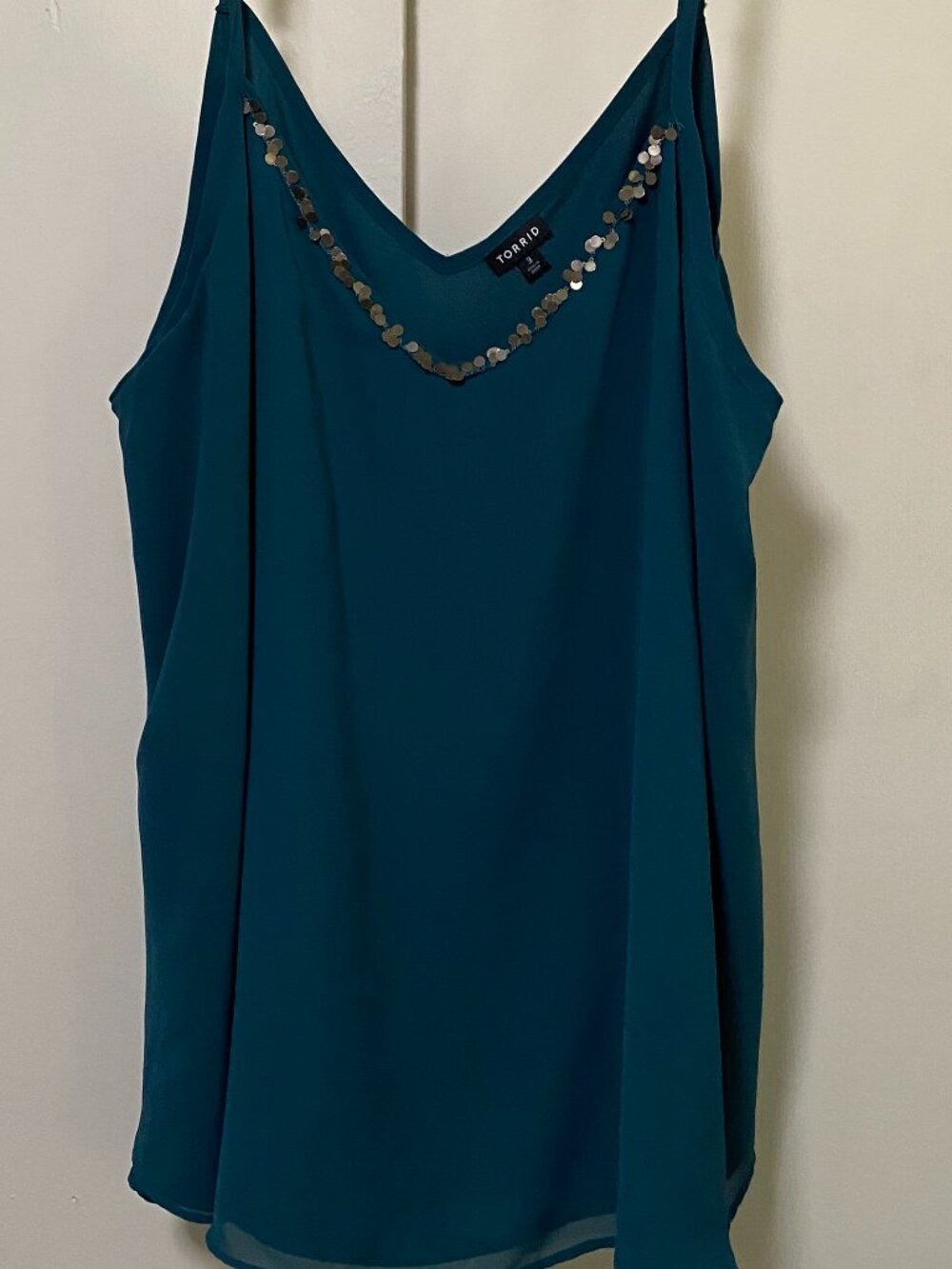 Torrid, adjustable strap, deep blue/green, lined tank blouse, size 3X